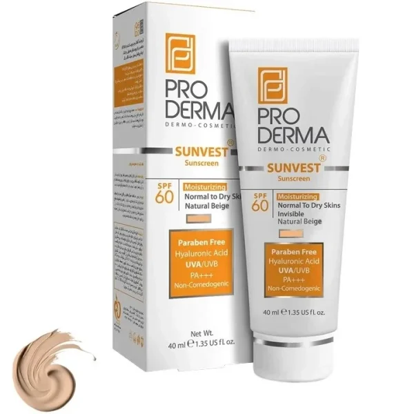پرودرما کرم ضد آفتاب مرطوب کننده spf60 بژ طبیعی - تصویر 1