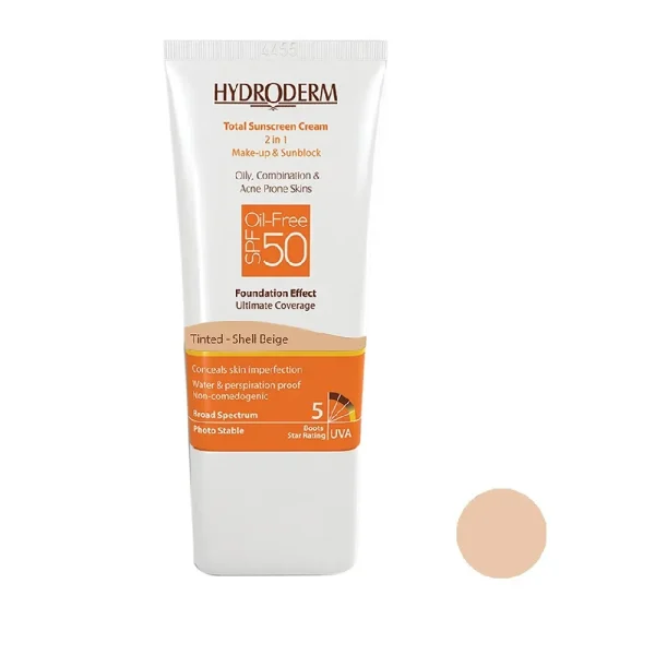 هیدرودرم کرم ضد آفتاب فاقد چربی کرم پودری spf50 بژ متوسط - تصویر 1