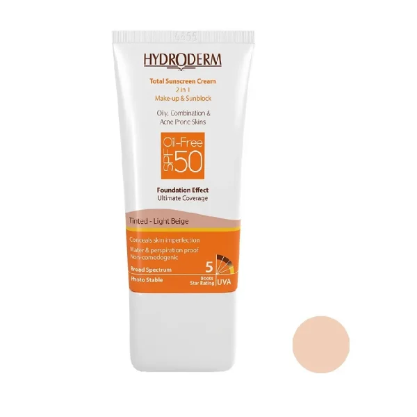 هیدرودرم کرم ضد آفتاب فاقد چربی spf50 کرم پودری بژ روشن - تصویر 1